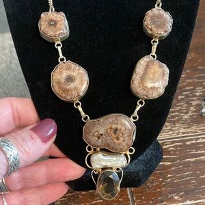 Vintage 925 stamped natural stone statement necklace